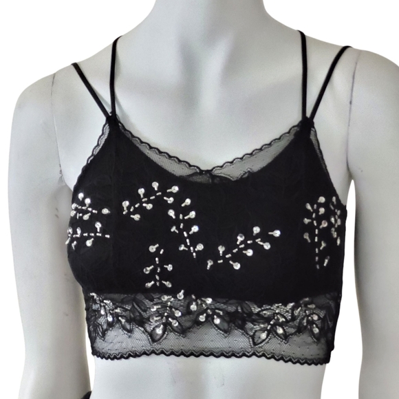 Embellished Beaded Crochet Lace Bralette Top Festival Aerial Dance Costume OS - Picture 1 of 16